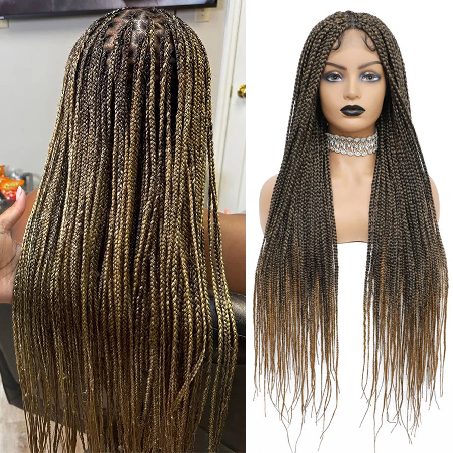 Cornrows Braided Wig Small Square Knotless Box Braids Wigs For Black Women With Baby Hair Synthetic Long 36Inches Braiding Hair - Britica's Beauty On The Go