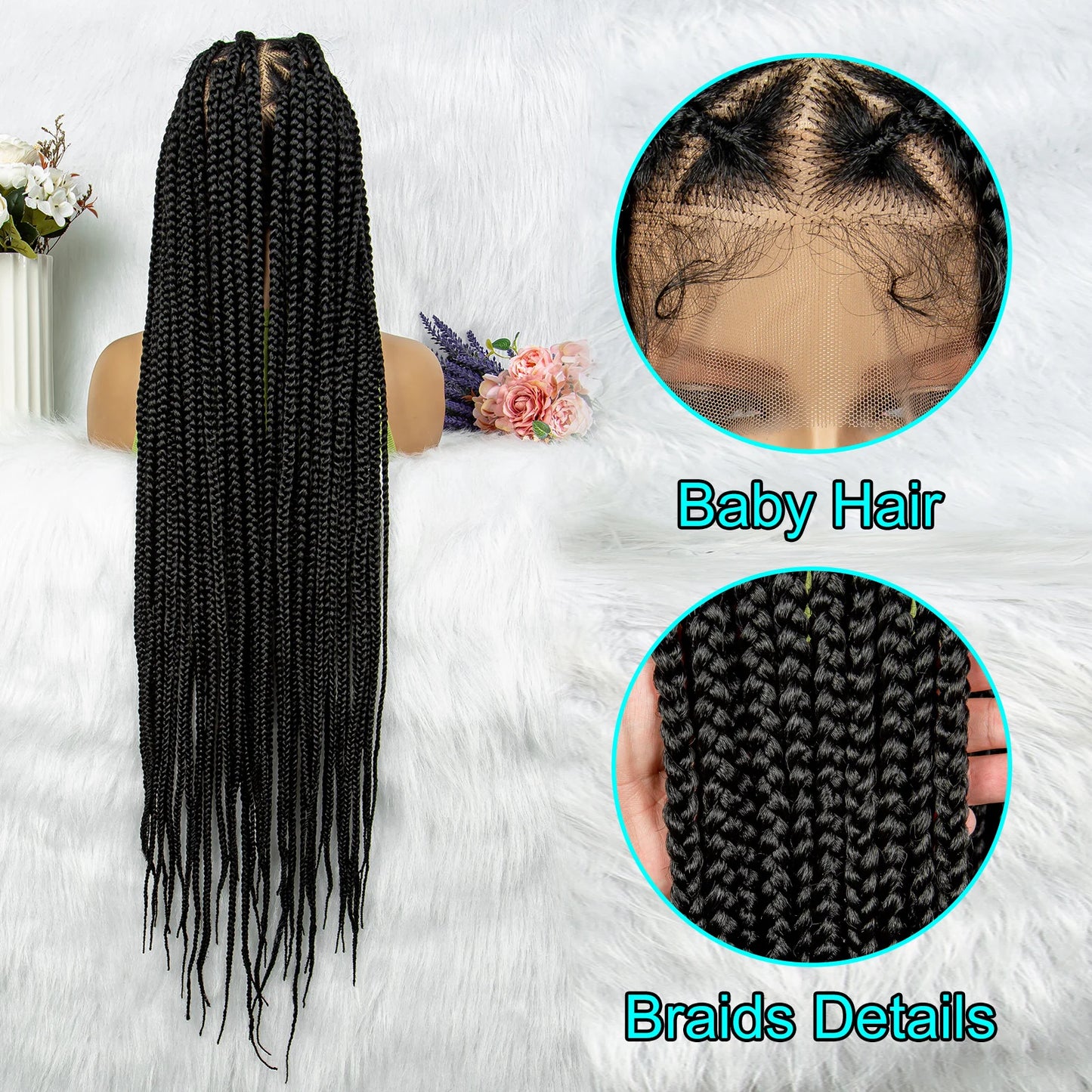 Transparent HD Full Lace Braided Wigs, Knotless Box Braids