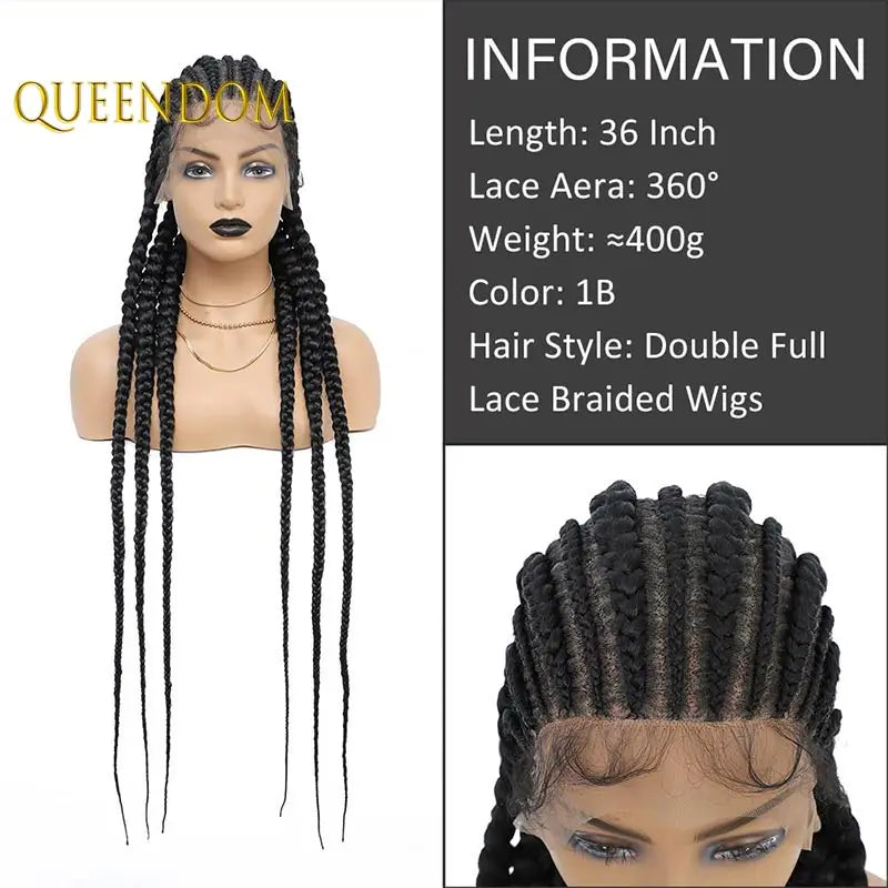 36" Synthetic Full Lace Wig, Knotless Box Braid Faux Locs - Britica's Beauty On The Go