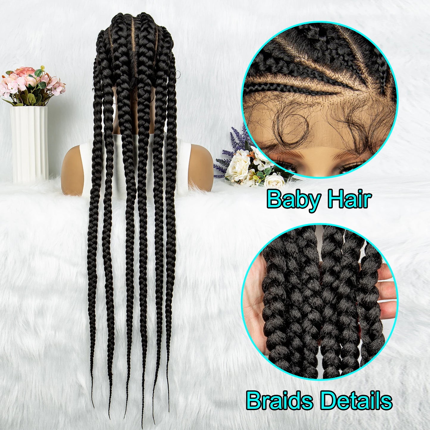 Cornrow Braids, Lace Front Knotless Braided Wig, 36 Inches
