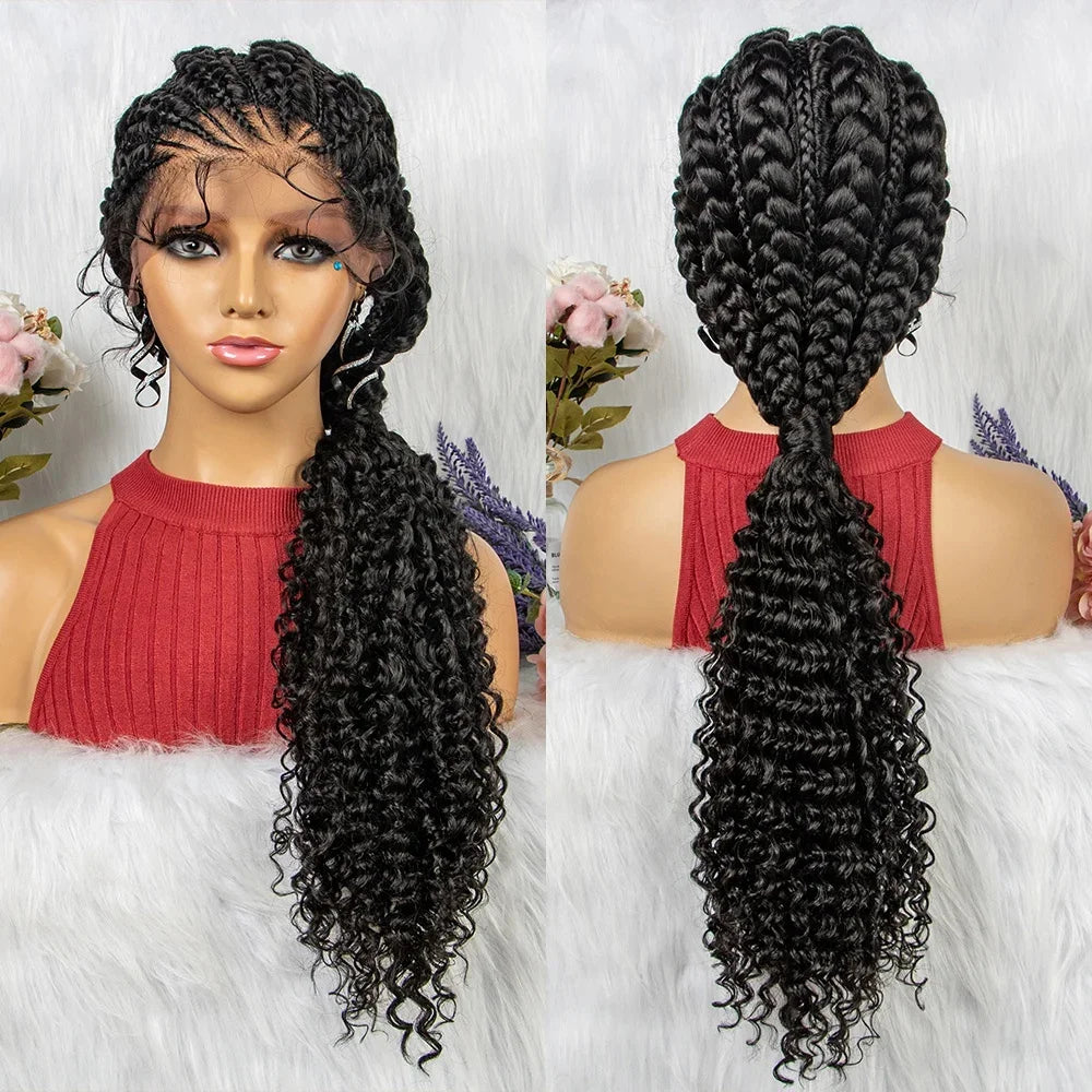 Synthetic Lace Front Cornrow Braids Wigs 28 Inch Double Dutch Braids Handmade Twist Braided Wigs with Baby Hair - Britica's Beauty On The Go