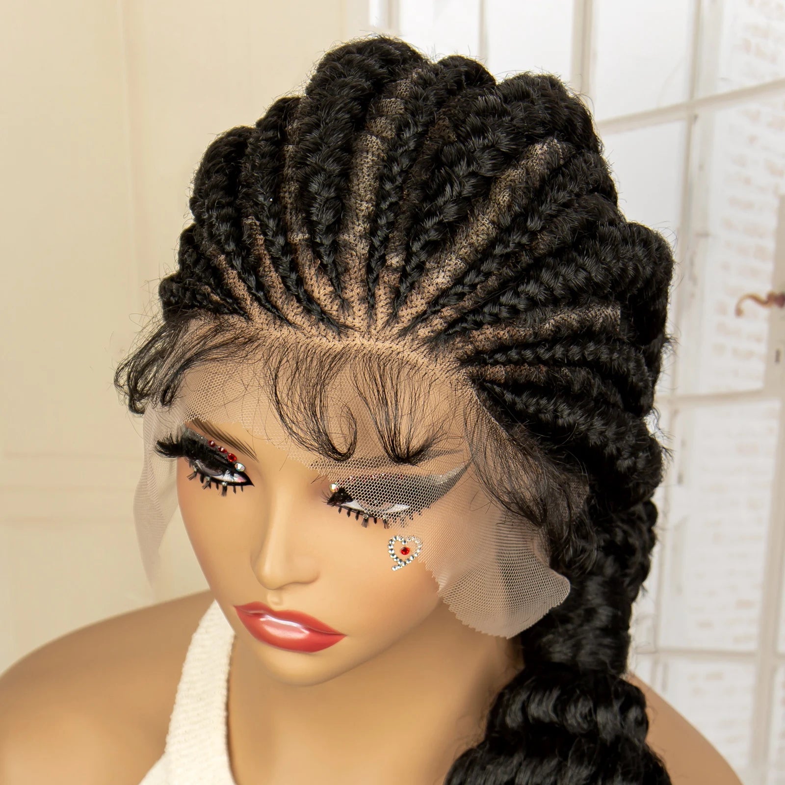 30 inches Synthetic Braided Wig with Ponytail Full Lace Cornrow Box Braids Wig with Curly Wavy Braiding Wigs - Britica's Beauty On The Go