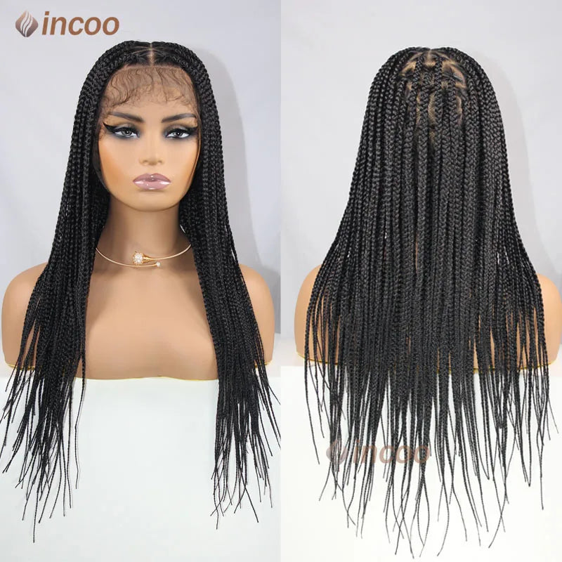 Full Lace Frontal Wig For Women, Jumbo Knotless Braided Wig With Baby Hair 24 Inch