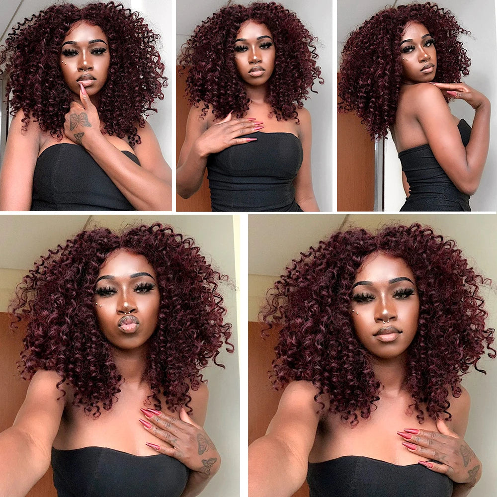 CurlyCoo Synthetic Curly Lace Front, Short Kinky Curly Bob Wig Ombre Natural Water Wave - Britica's Beauty On The Go