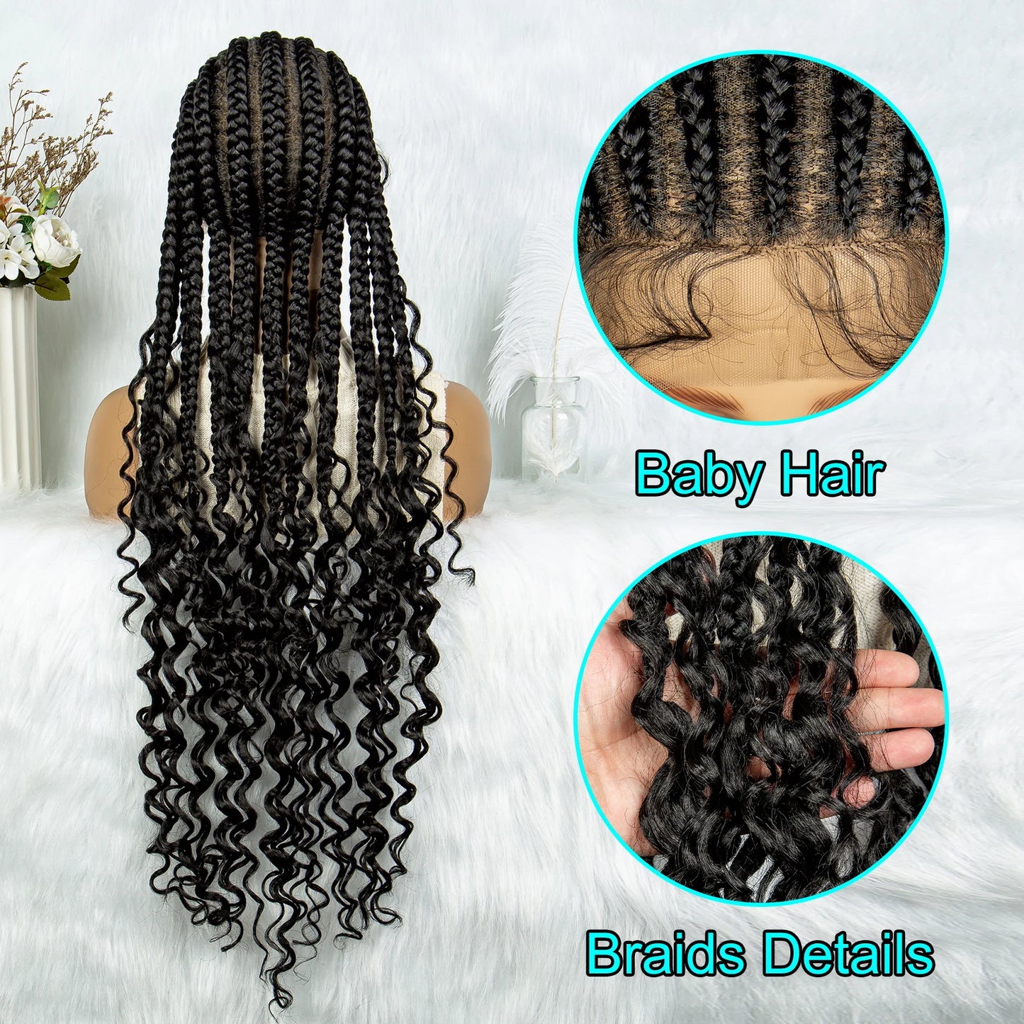 Full Lace Braided Wigs Synthetic Lace Front With Baby Hair ,Water Wavy Ends
