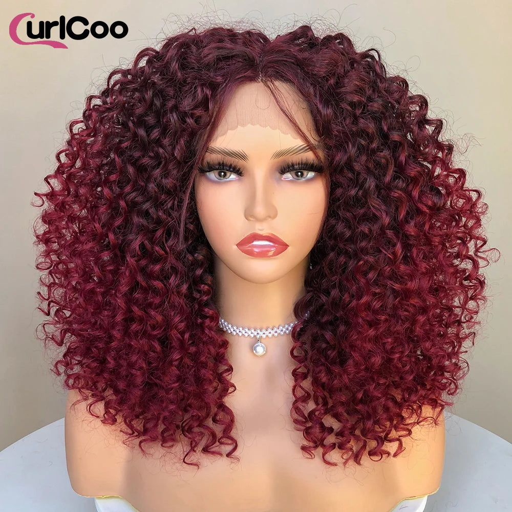 CurlyCoo Synthetic Curly Lace Front, Short Kinky Curly Bob Wig Ombre Natural Water Wave - Britica's Beauty On The Go