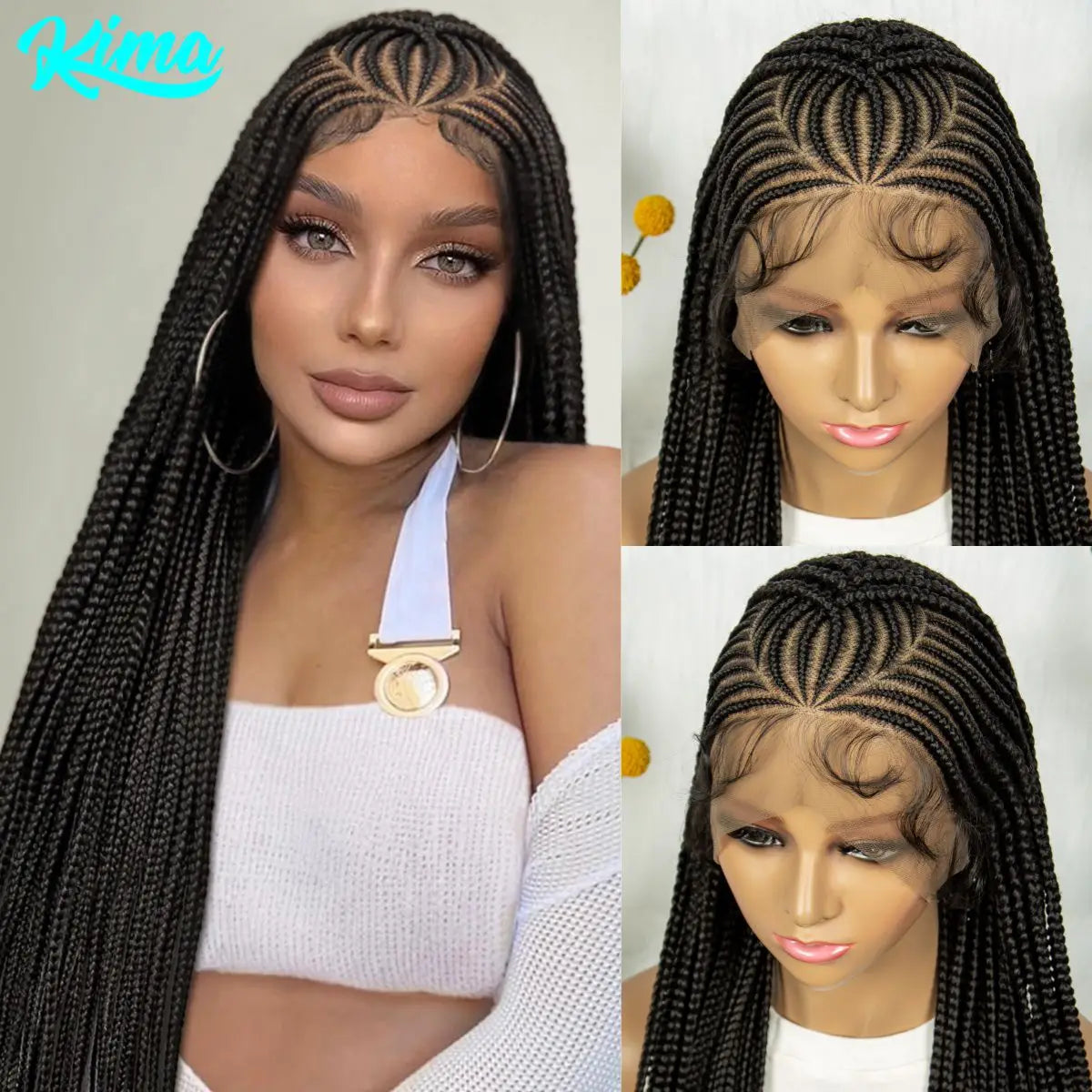 Box Braids 36Inch Cornrow Braided Wig,  Synthetic Full Lace Blended Lace Front Braided Unit - Britica's Beauty On The Go