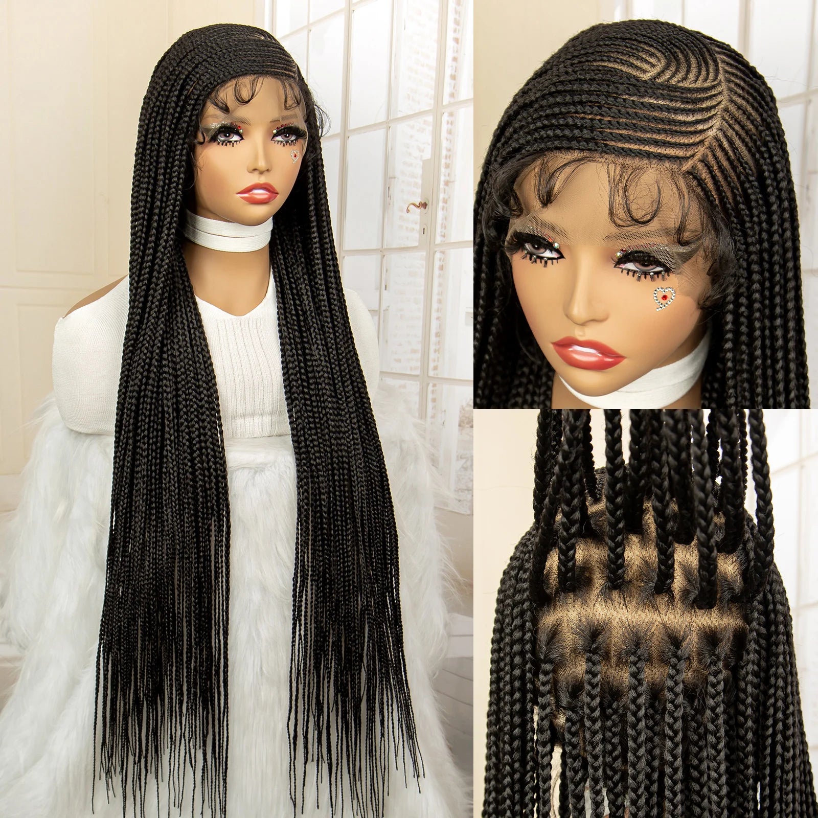 Full Lace Cornrow Braided Wig 36 inches Lace Frontal Square Knotless Box Braid Unit - Britica's Beauty On The Go