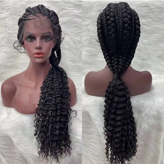 Synthetic Lace Front Cornrow Braids Wigs 28 Inch Double Dutch Braids Handmade Twist Braided Wigs with Baby Hair - Britica's Beauty On The Go