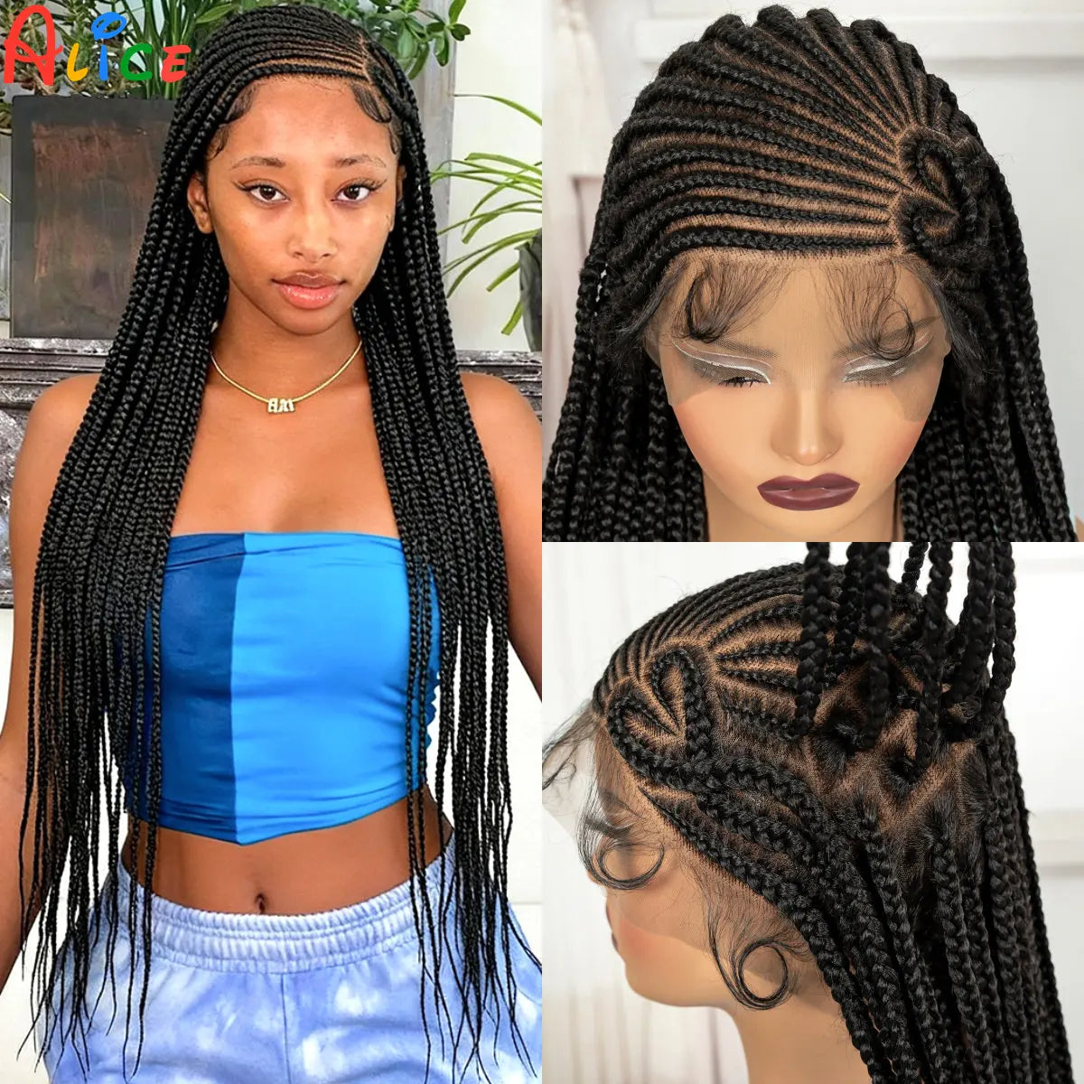 Full Lace Cornrow Braided Wigs 36in Synthetic Braiding Hair Wigs Box Braided Lace Wigs with Baby Hair for Black Women - Britica's Beauty On The Go