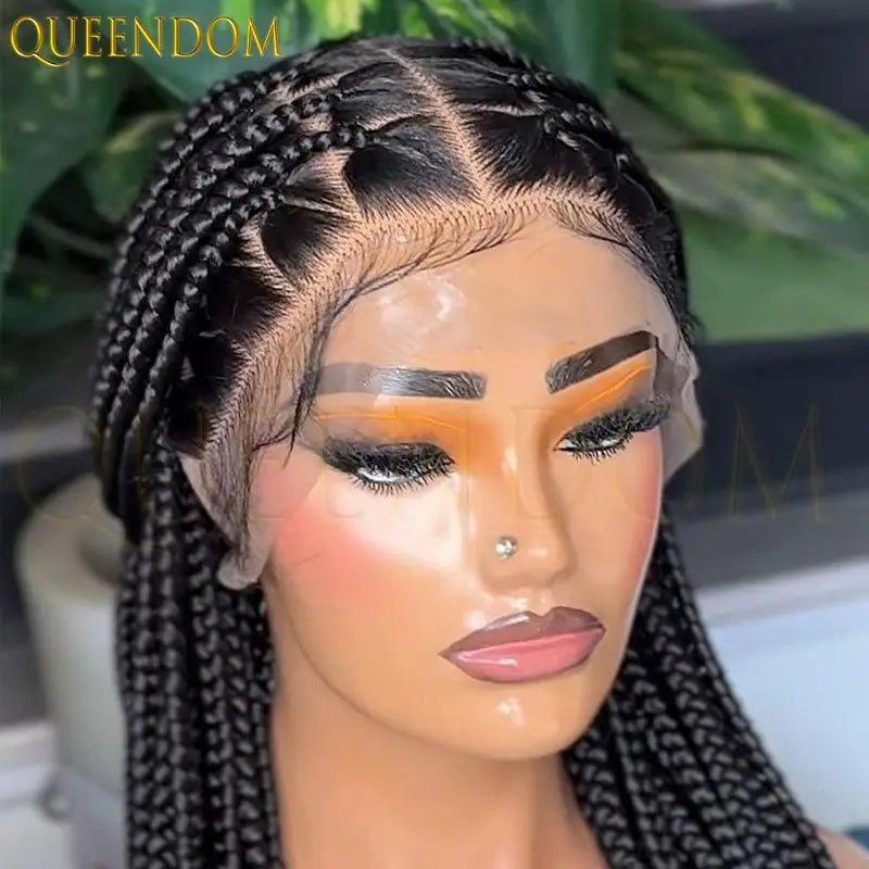 Synthetic Knotless Box Full Lace Cornrow Braiding Wigs African Braided Hair, Lace Frontal Crochet Braids Wig - Britica's Beauty On The Go