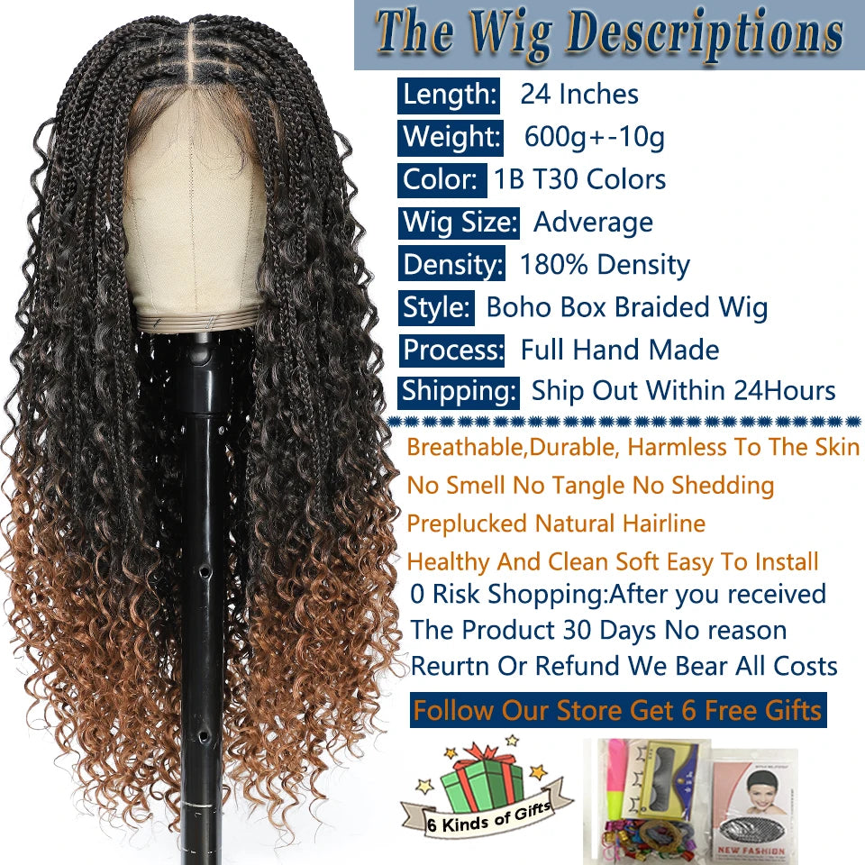 Ombre Boho Knotless Braided Wigs for Black Women 1B T30 Colors Bohemian Box Braids Wigs Perruques Tresses Africaines Naturelles - Britica's Beauty On The Go