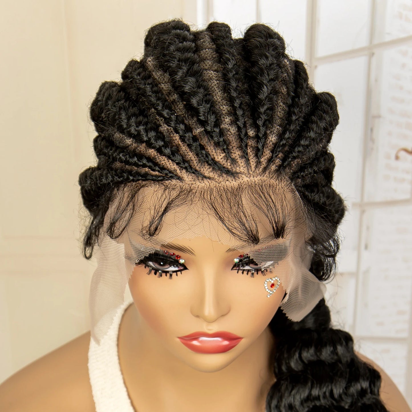 30 inches Synthetic Braided Wig with Ponytail Full Lace Cornrow Box Braids Wig with Curly Wavy Braiding Wigs - Britica's Beauty On The Go