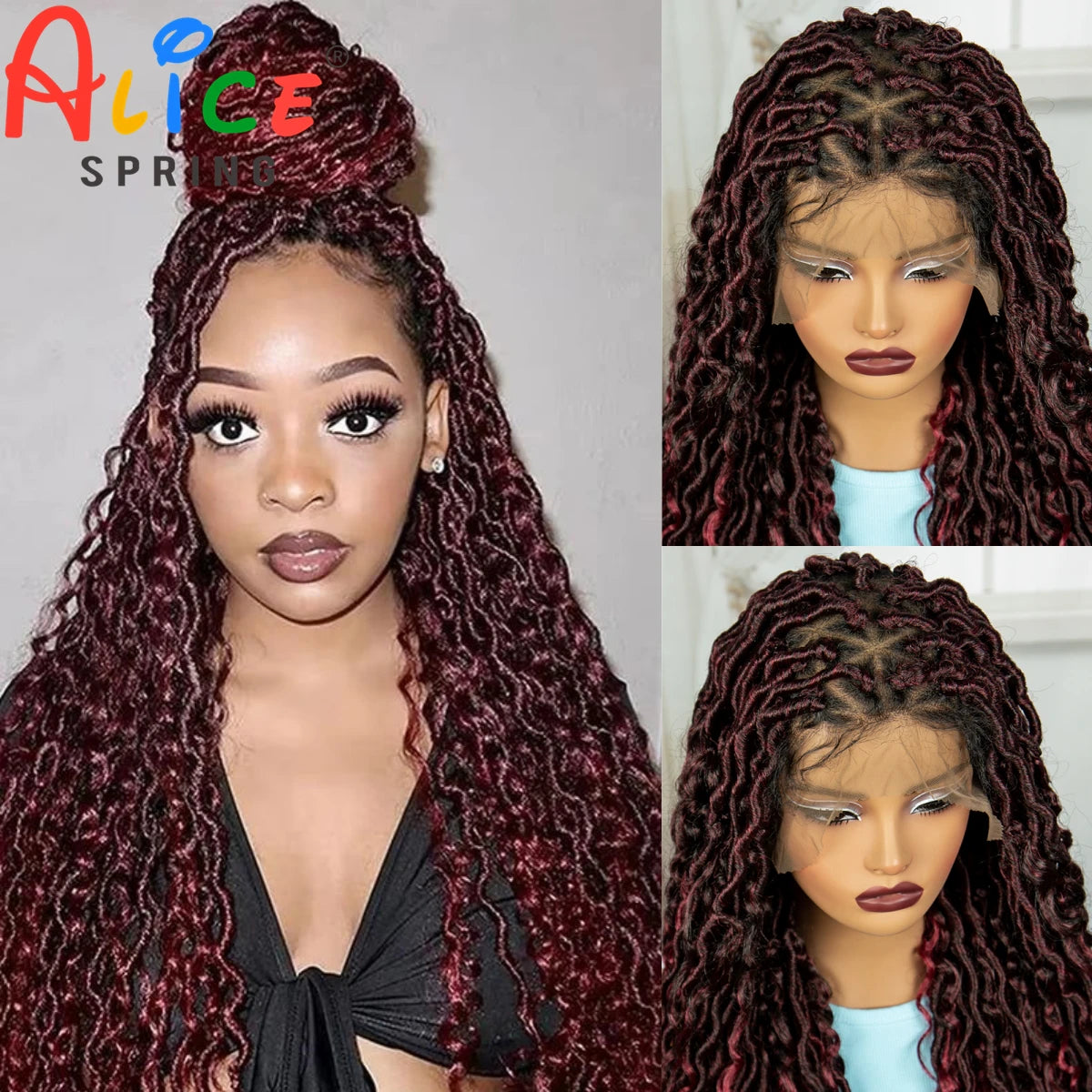 36 Inches Braided Wigs Synthetic Full Lace Front Wigs with Baby Hair Pre-plucked Full Lace Wig for Black Women Daily Wear