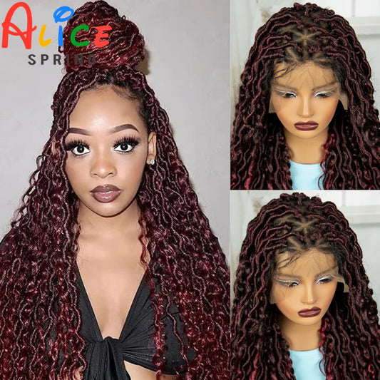 36 Inches Braided Wigs Synthetic Full Lace Front Wigs with Baby Hair Pre-plucked Full Lace Wig for Black Women Daily Wear