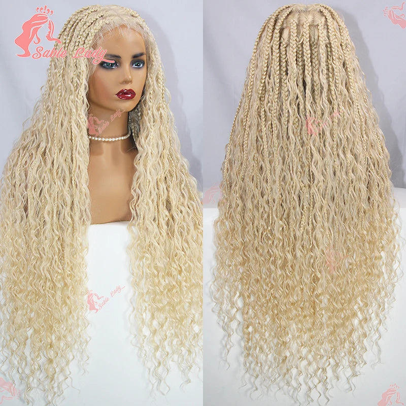 Synthetic Bohemian Goddess Braided Wigs, 32" Full Lace Wig Braid African Knotless Box Braids - Britica's Beauty On The Go