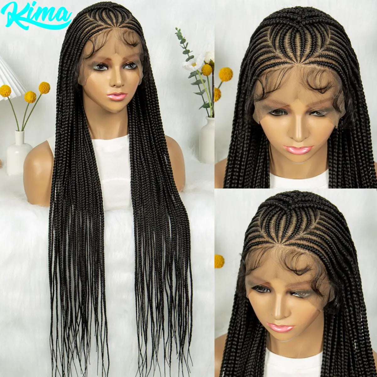 Box Braids 36Inch Cornrow Braided Wig,  Synthetic Full Lace Blended Lace Front Braided Unit - Britica's Beauty On The Go