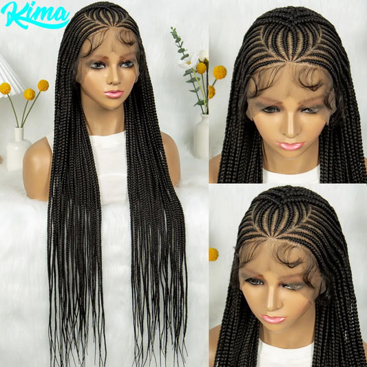 Box Braids 36Inch Cornrow Braided Wig,  Synthetic Full Lace Blended Lace Front Braided Unit - Britica's Beauty On The Go