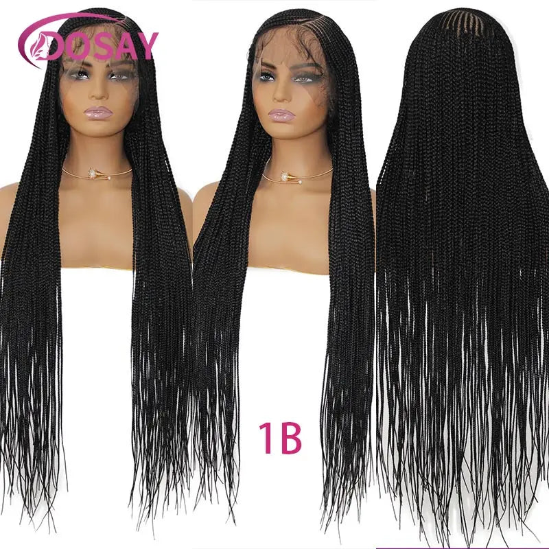 36'' Burgundy Full Lace Braided Wigs Faux Locs for Black Women Synthetic Knotless Cornrow Braid Wig Side Part Wig Box Braids Wig