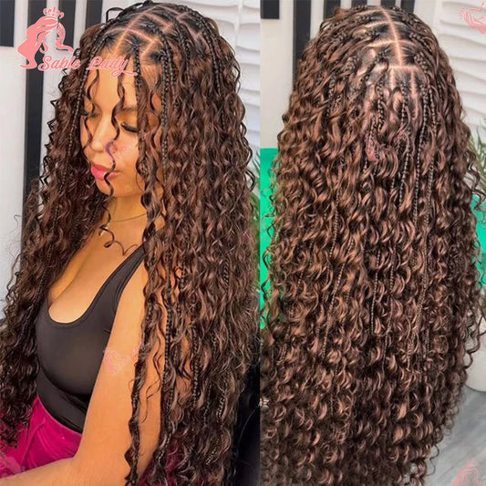 Synthetic Bohemian Goddess Braided Wigs, 32" Full Lace Wig Braid African Knotless Box Braids - Britica's Beauty On The Go