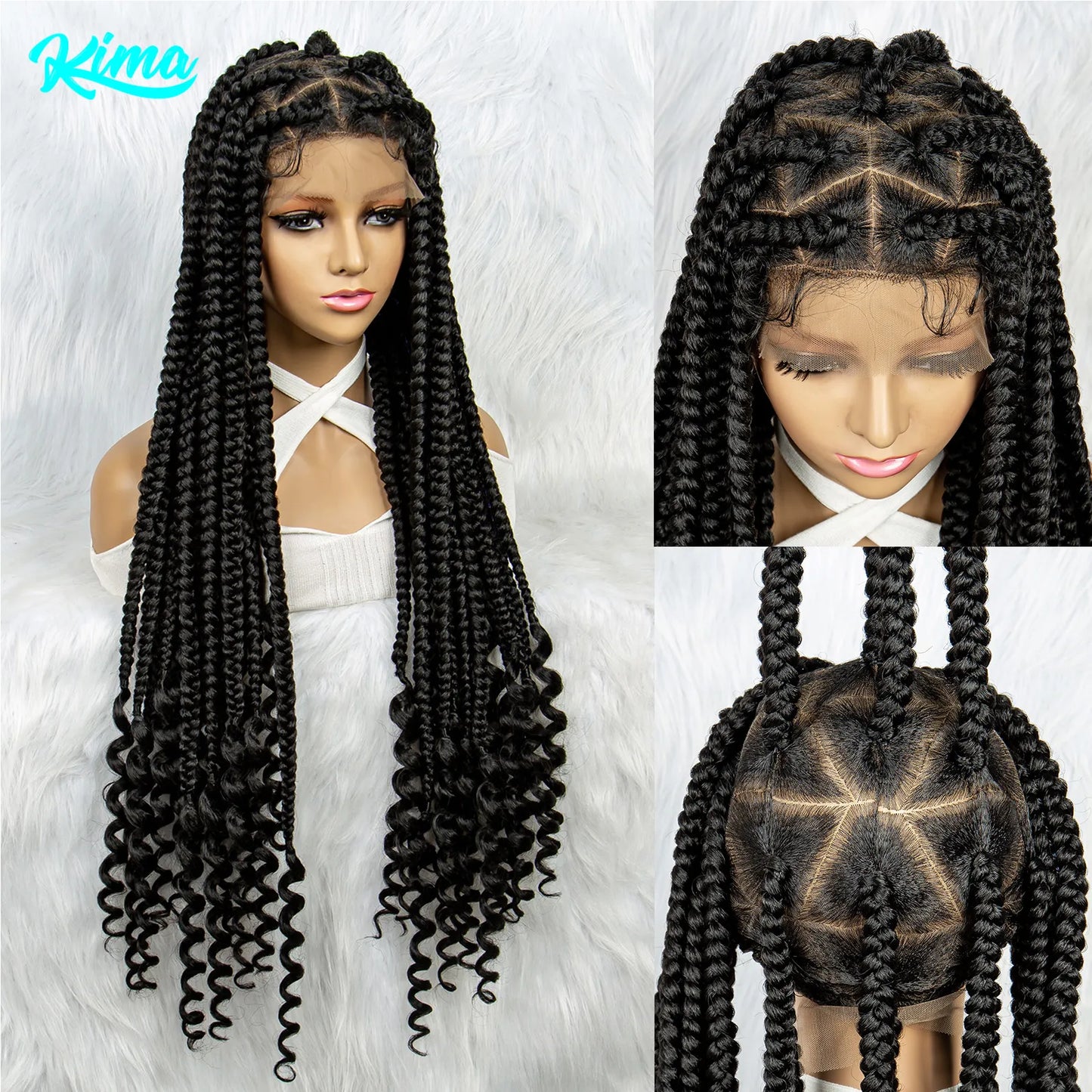 Full Lace Cornrow Braided Wigs, Synthetic Lace Front Wig Big Knotless Box Braided Wigs