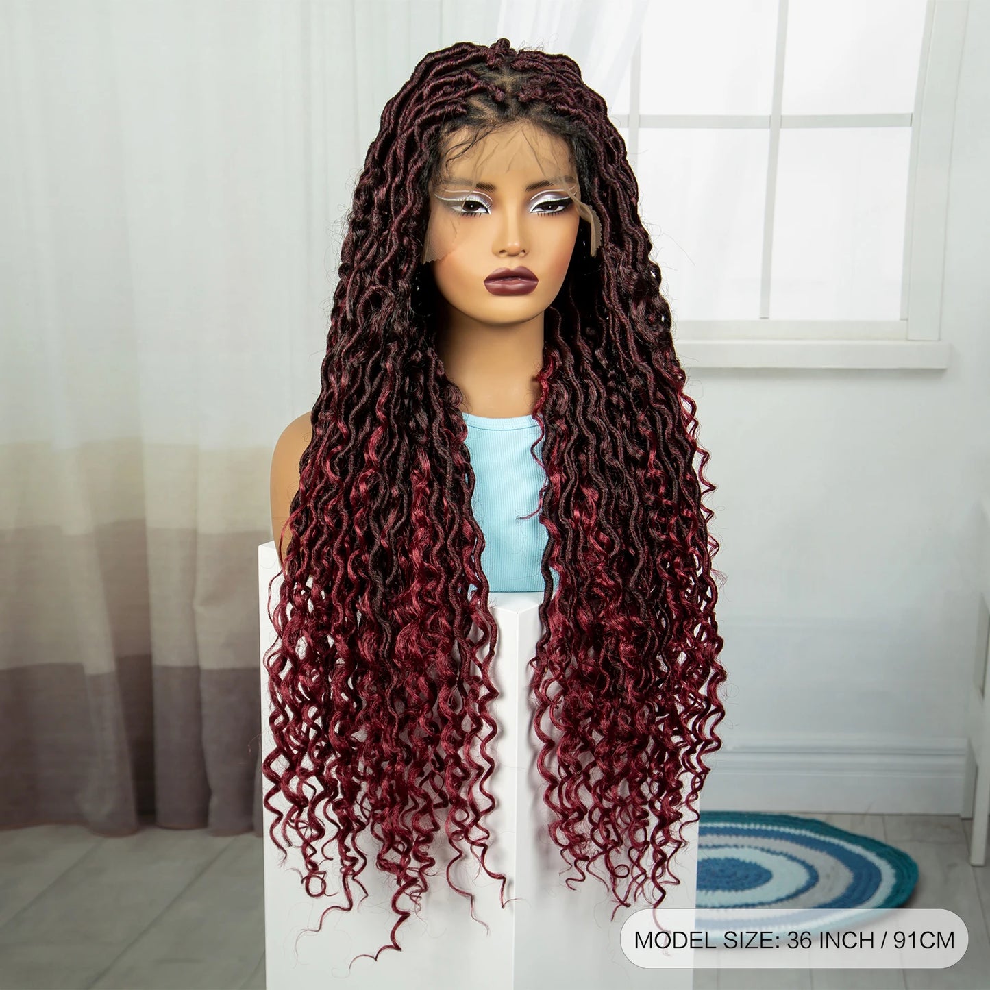 36 Inches Braided Wigs Synthetic Full Lace Front Wigs with Baby Hair Pre-plucked Full Lace Wig for Black Women Daily Wear
