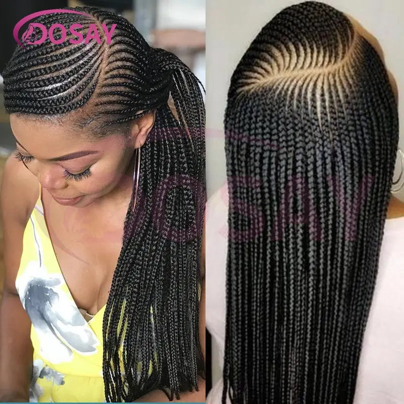 36'' Burgundy Full Lace Braided Wigs Faux Locs for Black Women Synthetic Knotless Cornrow Braid Wig Side Part Wig Box Braids Wig