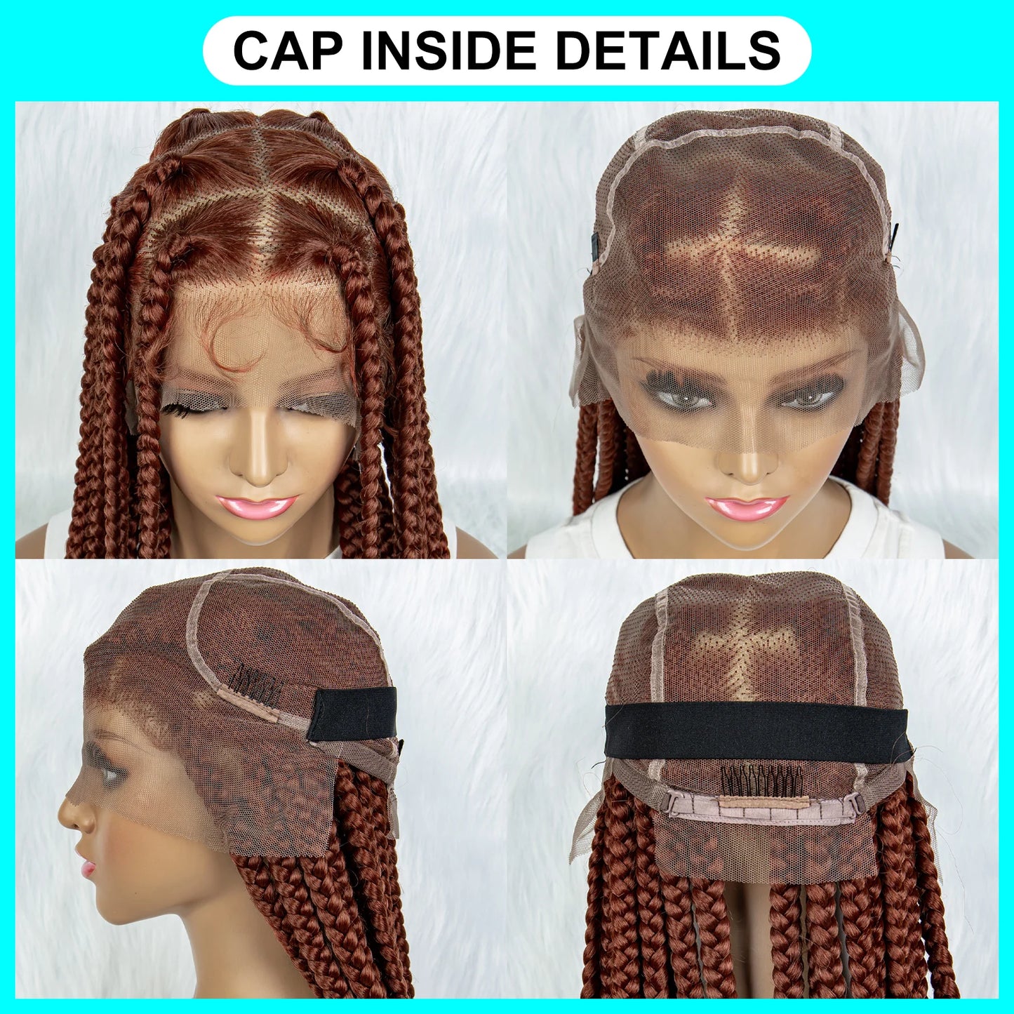 Ginger Cornrow Braids Full Lace Braided Wigs, Lace Front Square Knotless Box Braids, 350 Color