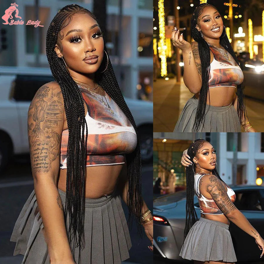 36Inch Knotless Box Braided Wigs Synthetic Full Lace Cornrows Braids Wig With Baby Hair Goddess Fulani Braiding Wigs Black Women - Britica's Beauty On The Go