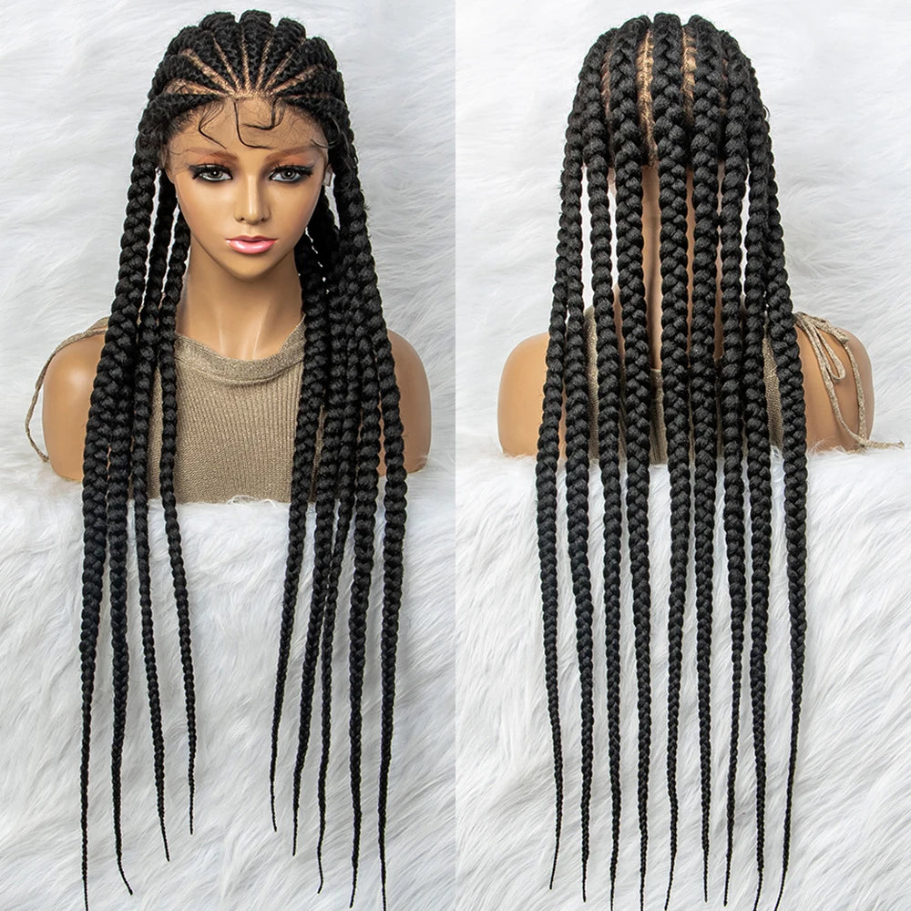 KIMA Synthetic 36 inch Cornrow Braided Wigs Transparent Full Lace Wig Box Braids With Baby Hair for Black Women - Britica's Beauty On The Go