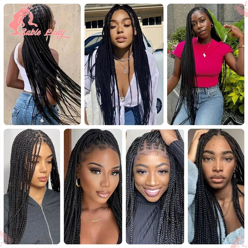 36" Synthetic Knotless Box Braided Wig Cornrow Braids Lace Wigs Full Lace Braid Unit - Britica's Beauty On The Go