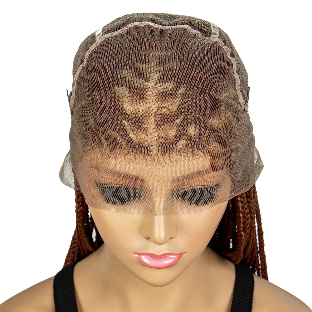 Colored  Box Braided Hair Ginger 350# Synthetic Transparent HD Knotless Box Full Lace  Cornrow Braided Wigs - Britica's Beauty On The Go