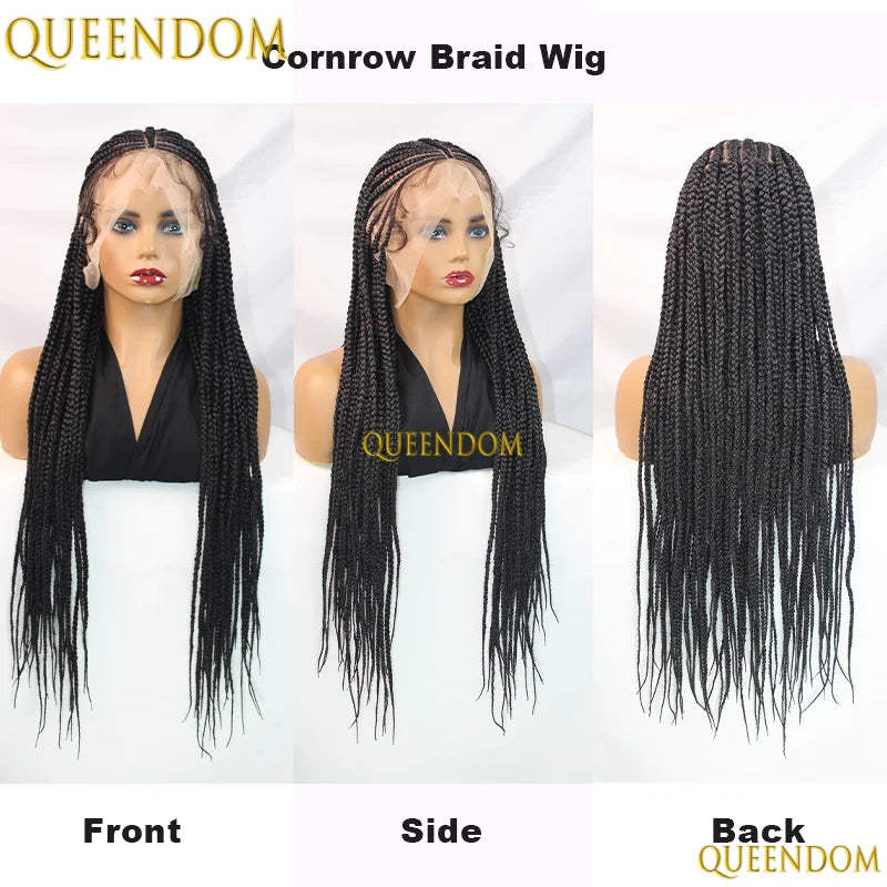 32" Synthetic Full Lace Wig Cornrow Fulani Braided Wig Knotless Box Braided Unit - Britica's Beauty On The Go