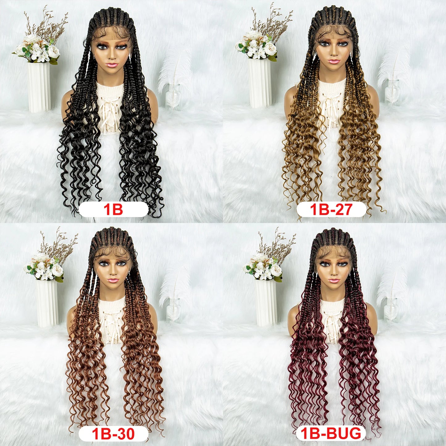 Full Lace Braided Wigs Synthetic Lace Front With Baby Hair ,Water Wavy Ends