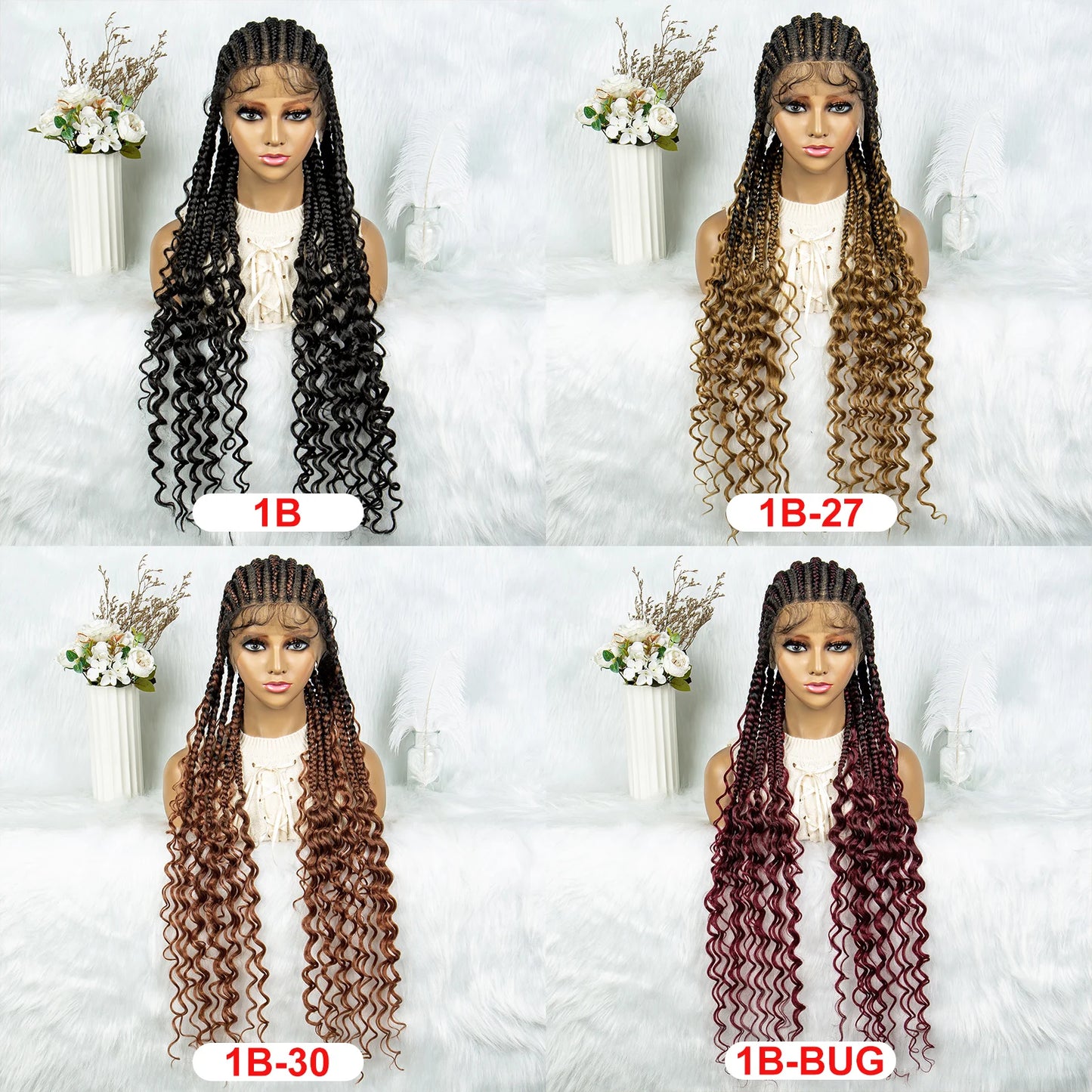 Full Lace Braided Wigs Synthetic Lace Front With Baby Hair ,Water Wavy Ends