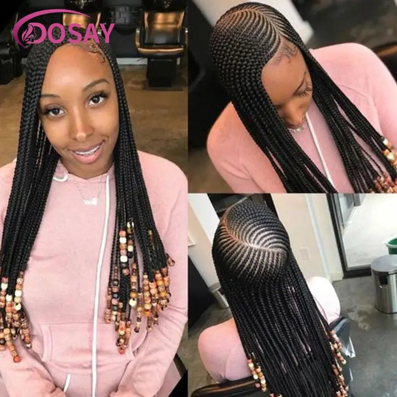 36'' Burgundy Full Lace Braided Wigs Faux Locs for Black Women Synthetic Knotless Cornrow Braid Wig Side Part Wig Box Braids Wig