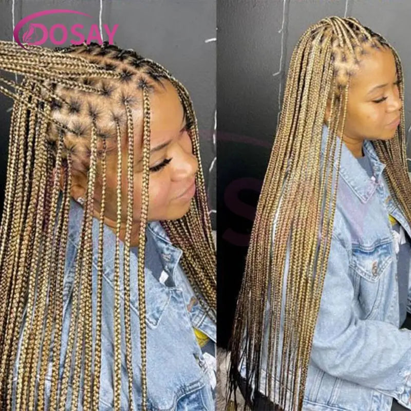 36Inch Synthetic Long Box Braided Wig Full Lace Straight Knotless Cornrow Braids with Baby Hair - Britica's Beauty On The Go