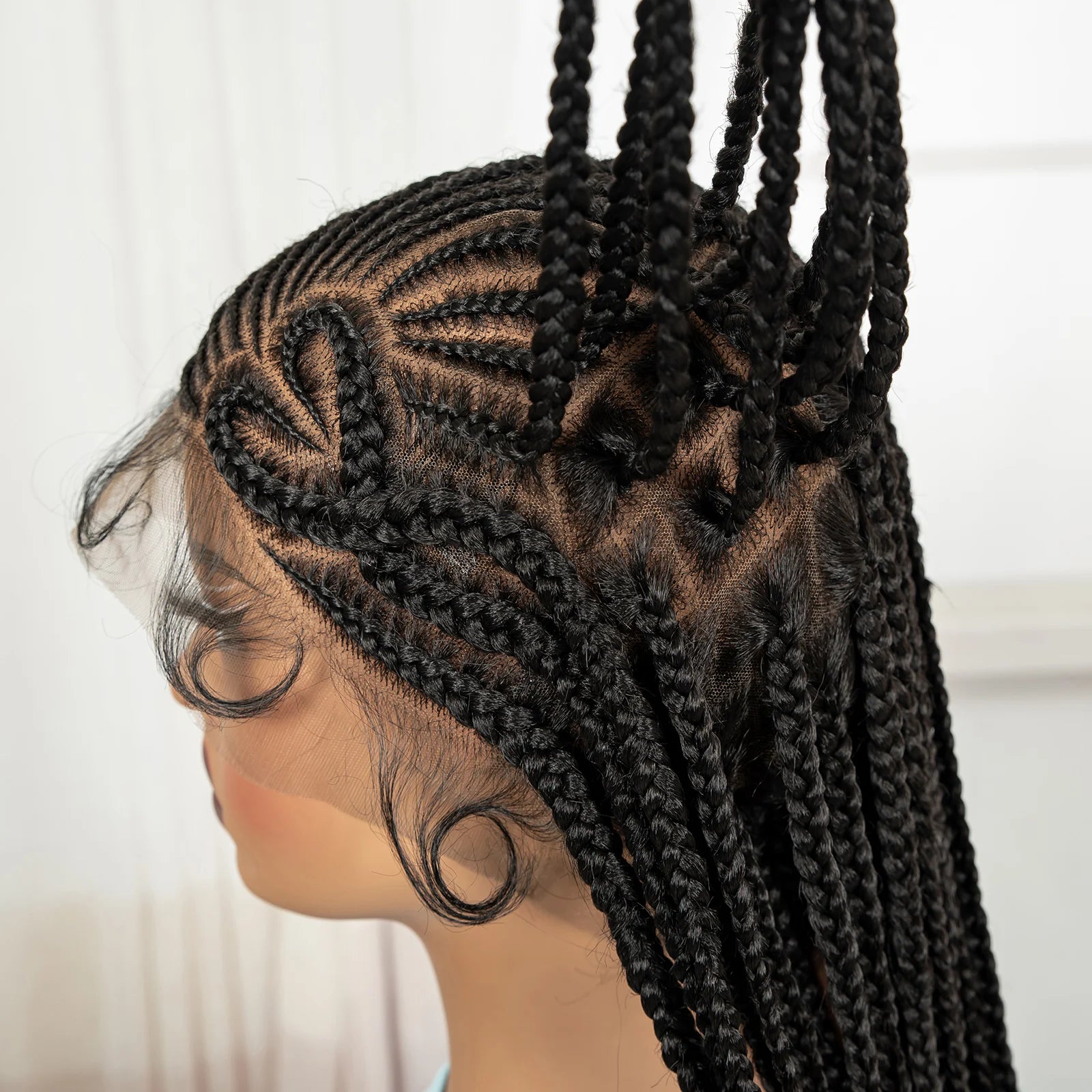 Full Lace Cornrow Braided Wigs 36in Synthetic Braiding Hair Wigs Box Braided Lace Wigs with Baby Hair for Black Women - Britica's Beauty On The Go