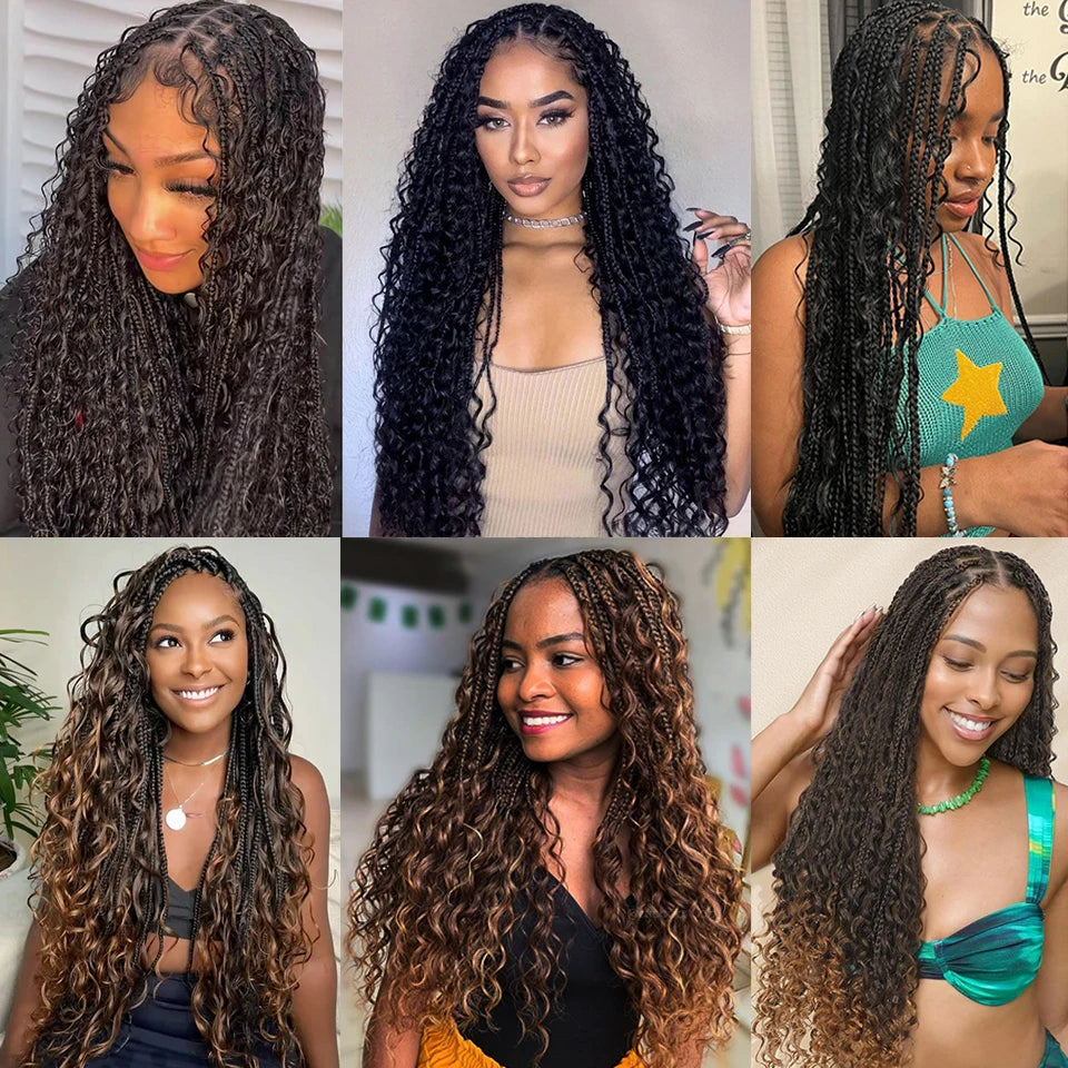 Ombre Boho Knotless Braided Wigs for Black Women 1B T30 Colors Bohemian Box Braids Wigs Perruques Tresses Africaines Naturelles - Britica's Beauty On The Go