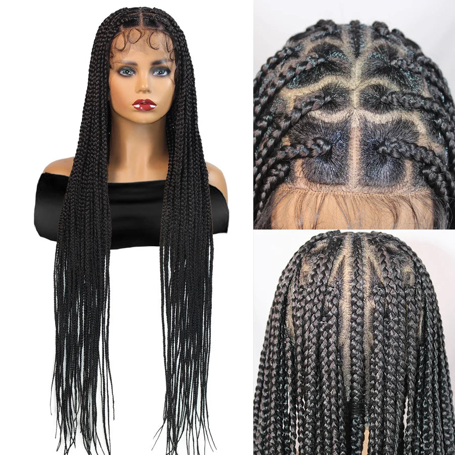 36Inch Knotless Box Braided Wigs Synthetic Full Lace Cornrows Braids Wig With Baby Hair Goddess Fulani Braiding Wigs Black Women - Britica's Beauty On The Go