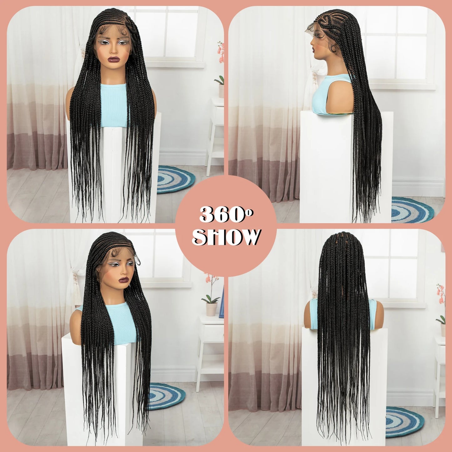 Full Lace Cornrow Braided Wigs 36in Synthetic Braiding Hair Wigs Box Braided Lace Wigs with Baby Hair for Black Women - Britica's Beauty On The Go