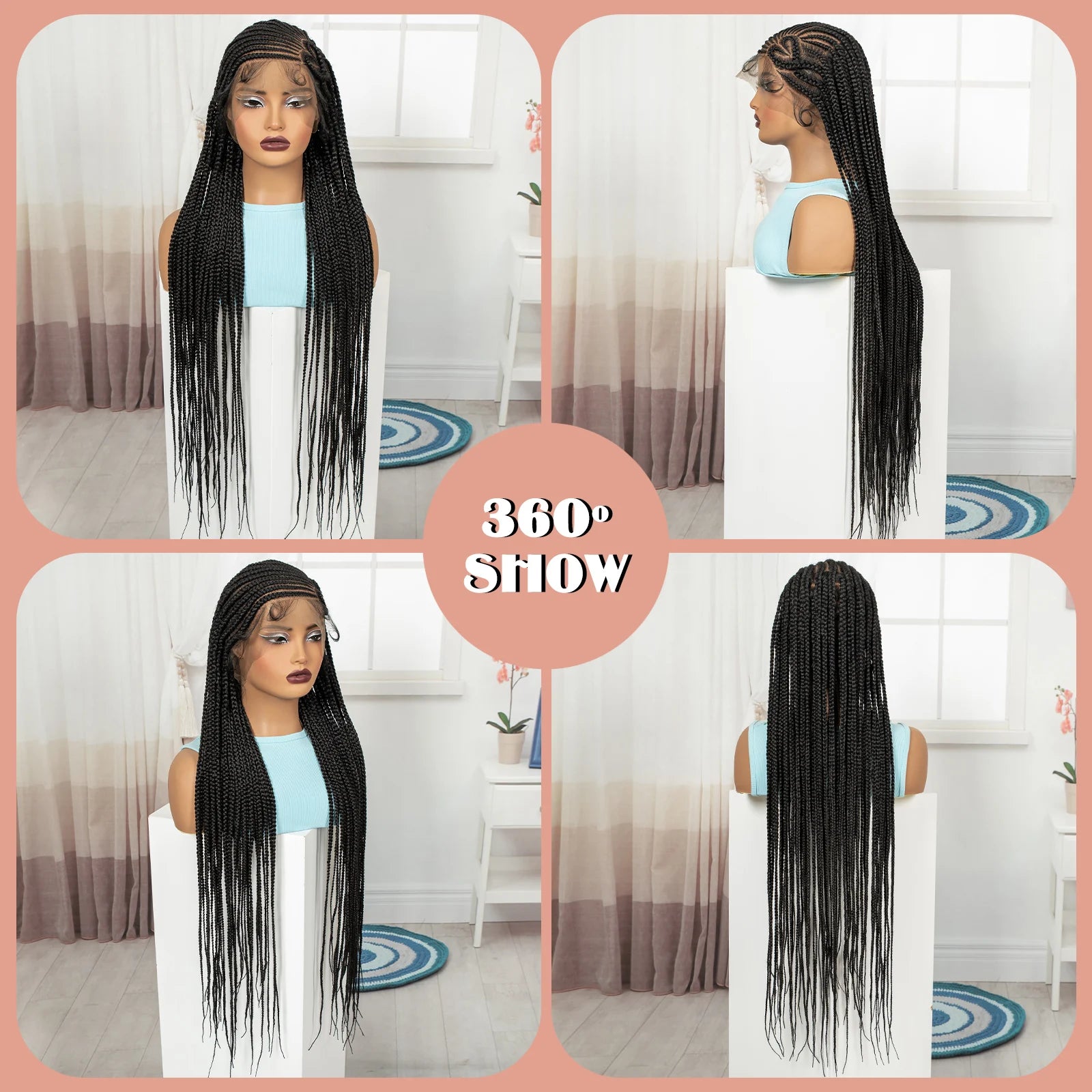 Full Lace Cornrow Braided Wigs 36in Synthetic Braiding Hair Wigs Box Braided Lace Wigs with Baby Hair for Black Women - Britica's Beauty On The Go