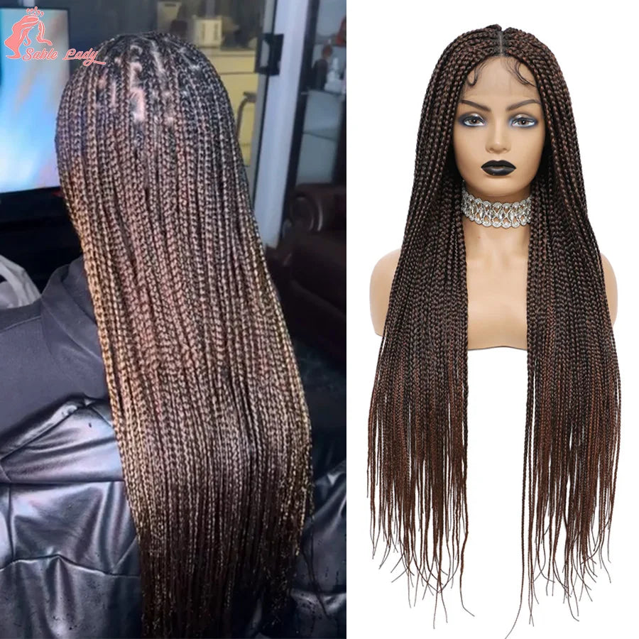 Full Lace Synthetic Afro Cornrow Braided Wigs Knotless Box Braids Wig For Black Women 36 Inches Goddess Handmade Braiding Wig - Britica's Beauty On The Go
