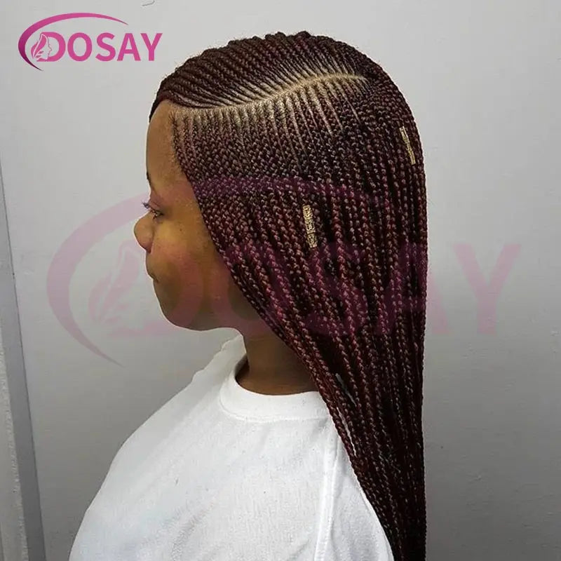 36'' Burgundy Full Lace Braided Wigs Faux Locs for Black Women Synthetic Knotless Cornrow Braid Wig Side Part Wig Box Braids Wig