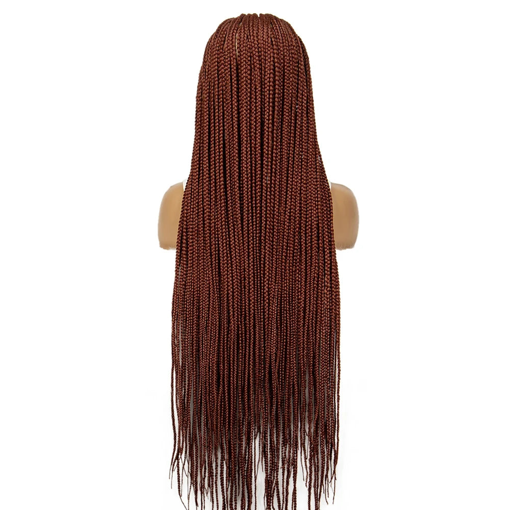 Colored  Box Braided Hair Ginger 350# Synthetic Transparent HD Knotless Box Full Lace  Cornrow Braided Wigs - Britica's Beauty On The Go