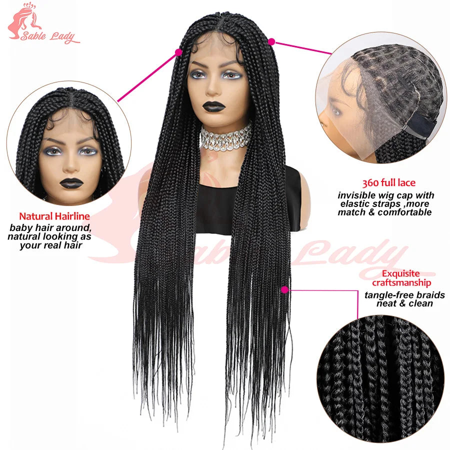 Full Lace Synthetic Afro Cornrow Braided Wigs Knotless Box Braids Wig For Black Women 36 Inches Goddess Handmade Braiding Wig - Britica's Beauty On The Go