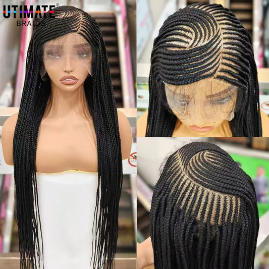 Full Lace Cornrow Braided Wig 36 inches Lace Frontal Square Knotless Box Braid Unit - Britica's Beauty On The Go