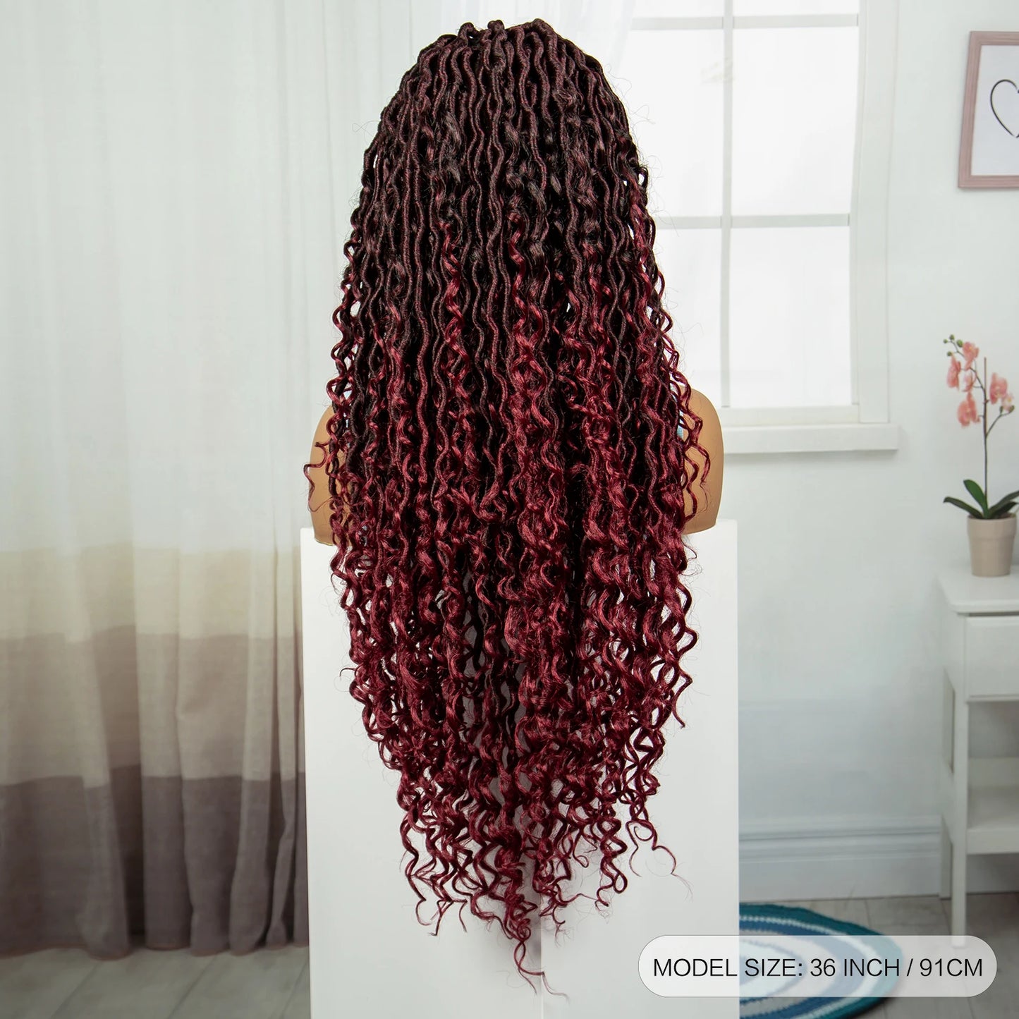 36 Inches Braided Wigs Synthetic Full Lace Front Wigs with Baby Hair Pre-plucked Full Lace Wig for Black Women Daily Wear