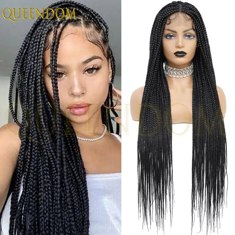 Synthetic Knotless Box Full Lace Cornrow Braiding Wigs African Braided Hair, Lace Frontal Crochet Braids Wig - Britica's Beauty On The Go