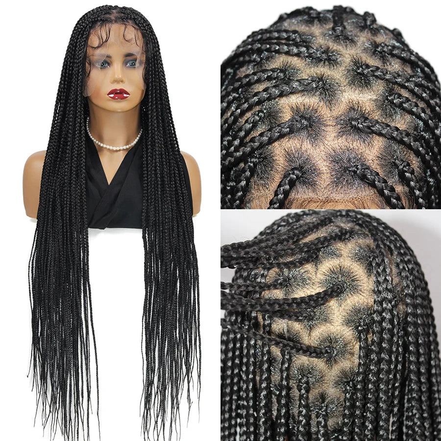 36Inch Knotless Box Braided Wigs Synthetic Full Lace Cornrows Braids Wig With Baby Hair Goddess Fulani Braiding Wigs Black Women - Britica's Beauty On The Go